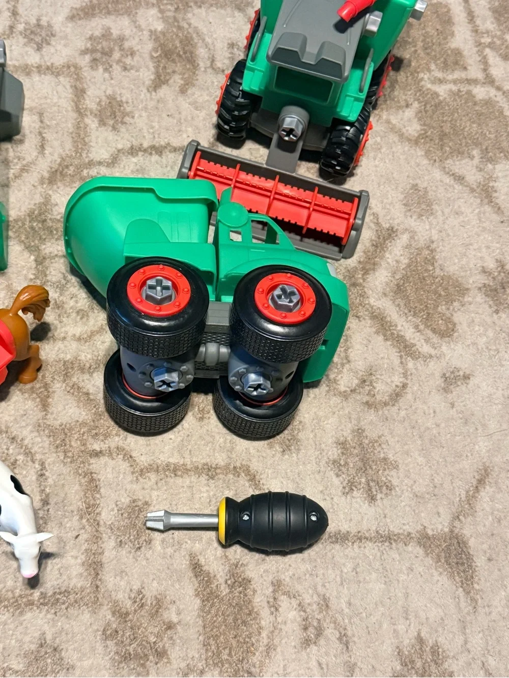 Mega Build a Yard-Green and Gray Kids Toy Harvester with Red Accents
